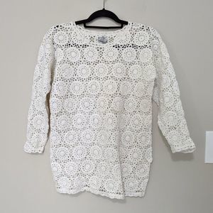 De Rotchild Vintage Ivory Boho Crochet 3/4 Sleeve Blouse